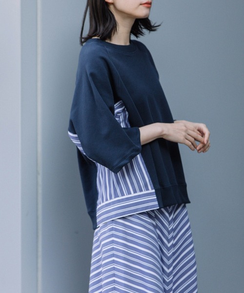 Munich（ミューニック）の「裏毛×布帛ドッキングスウェット（スウェット・レディース・ブラック/ネイビー/ライトグレー・FREE）」の8枚目の写真