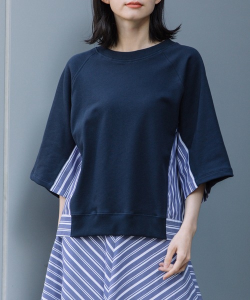 Munich（ミューニック）の「裏毛×布帛ドッキングスウェット（スウェット・レディース・ブラック/ネイビー/ライトグレー・FREE）」の7枚目の写真