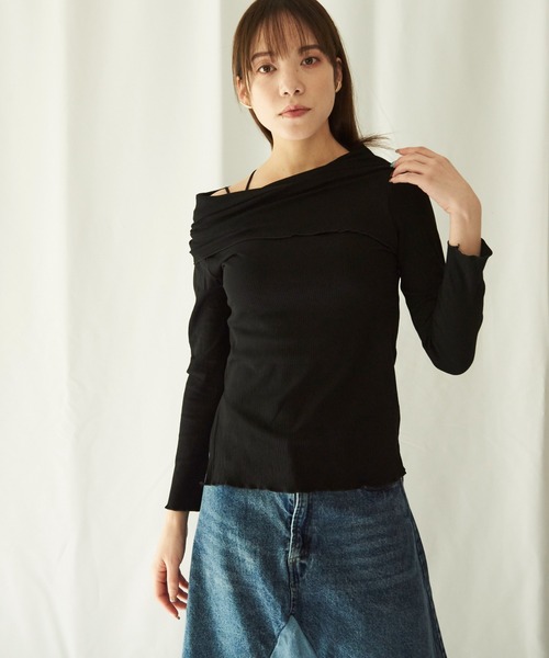 lit.Cy(リットシー)の「lit.Cy 2wayアシメオフショルリブカットソー 長袖(Tシャツ/カットソー・レディース・パープル/イエロー/ブラック・FREE)」の4枚目の写真