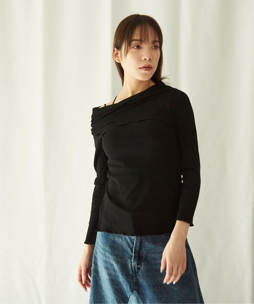 lit.Cy(リットシー)の「lit.Cy 2wayアシメオフショルリブカットソー 長袖(Tシャツ/カットソー・レディース・パープル/イエロー/ブラック・FREE)」の5枚目の写真
