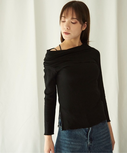 lit.Cy(リットシー)の「lit.Cy 2wayアシメオフショルリブカットソー 長袖(Tシャツ/カットソー・レディース・パープル/イエロー/ブラック・FREE)」の6枚目の写真