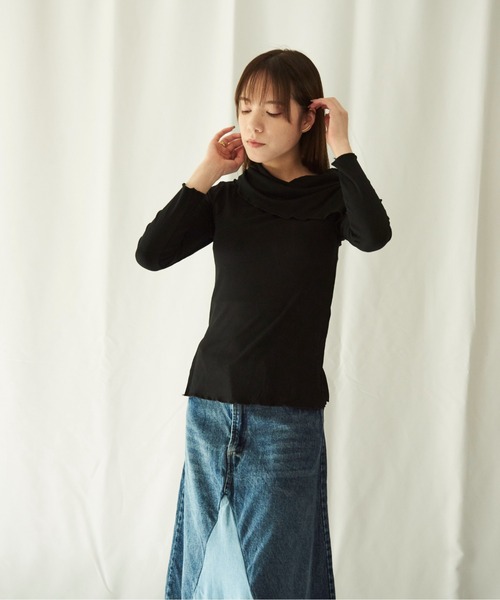 lit.Cy(リットシー)の「lit.Cy 2wayアシメオフショルリブカットソー 長袖(Tシャツ/カットソー・レディース・パープル/イエロー/ブラック・FREE)」の9枚目の写真