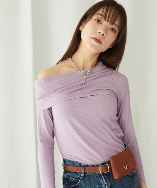 lit.Cy(リットシー)の「lit.Cy 2wayアシメオフショルリブカットソー 長袖(Tシャツ/カットソー・レディース・パープル/イエロー/ブラック・FREE)」の21枚目の写真