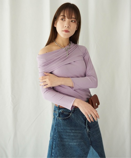lit.Cy(リットシー)の「lit.Cy 2wayアシメオフショルリブカットソー 長袖(Tシャツ/カットソー・レディース・パープル/イエロー/ブラック・FREE)」の22枚目の写真