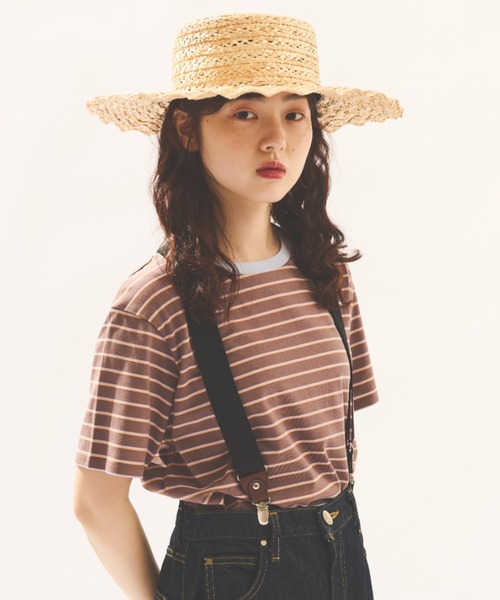 MERLOT(メルロー)の「カラフルボーダーTシャツ(Tシャツ/カットソー・レディース・ネイビー/モカ/オレンジ・FREE)」の2枚目の写真