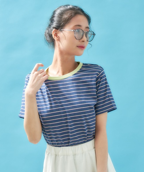 MERLOT(メルロー)の「カラフルボーダーTシャツ(Tシャツ/カットソー・レディース・ネイビー/モカ/オレンジ・FREE)」の22枚目の写真
