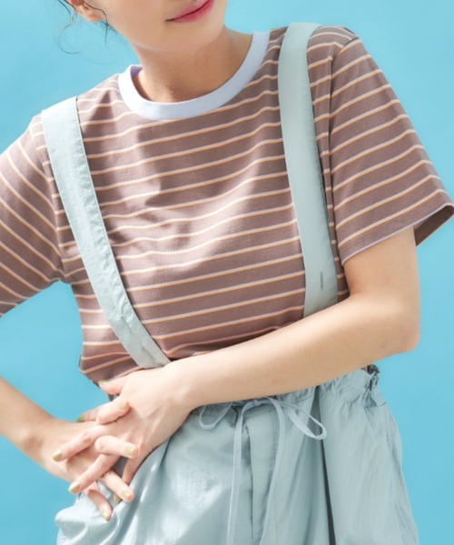 MERLOT(メルロー)の「カラフルボーダーTシャツ(Tシャツ/カットソー・レディース・ネイビー/モカ/オレンジ・FREE)」の5枚目の写真