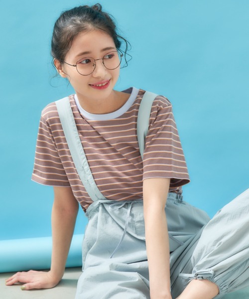 MERLOT(メルロー)の「カラフルボーダーTシャツ(Tシャツ/カットソー・レディース・ネイビー/モカ/オレンジ・FREE)」の6枚目の写真