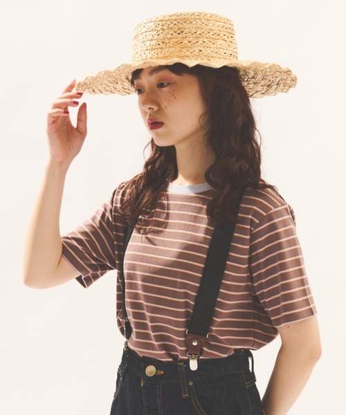 MERLOT(メルロー)の「カラフルボーダーTシャツ(Tシャツ/カットソー・レディース・ネイビー/モカ/オレンジ・FREE)」の12枚目の写真