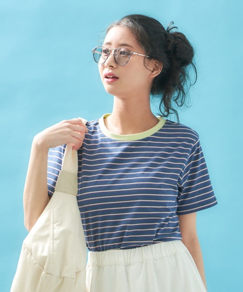MERLOT(メルロー)の「カラフルボーダーTシャツ(Tシャツ/カットソー・レディース・ネイビー/モカ/オレンジ・FREE)」の14枚目の写真
