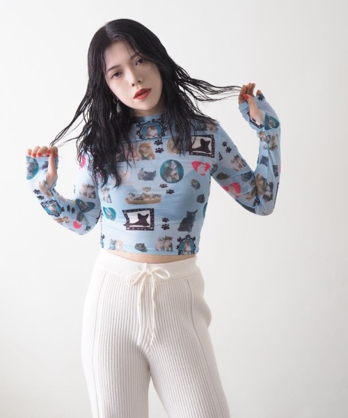 Bloom Closet(ブルームクローゼット)の「WAN-NYAN/BEARクロップドトップス(Tシャツ/カットソー・レディース・ブルー/ピンク・FREE)」の3枚目の写真
