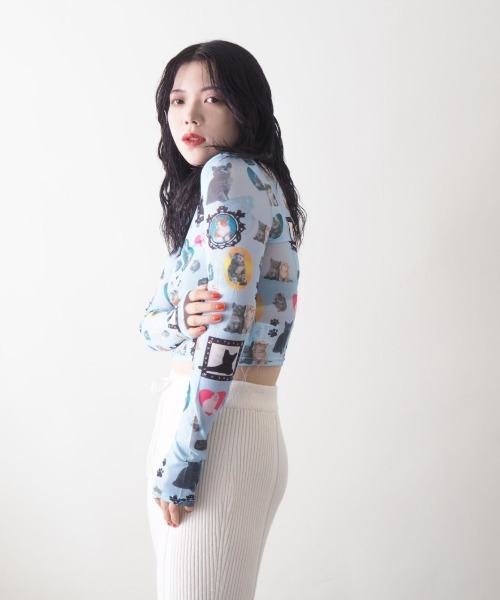 Bloom Closet(ブルームクローゼット)の「WAN-NYAN/BEARクロップドトップス(Tシャツ/カットソー・レディース・ブルー/ピンク・FREE)」の4枚目の写真