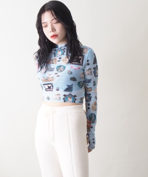 Bloom Closet(ブルームクローゼット)の「WAN-NYAN/BEARクロップドトップス(Tシャツ/カットソー・レディース・ブルー/ピンク・FREE)」の5枚目の写真