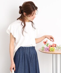 DRESKIP | 【接触冷感】女性らしく好印象◎お袖ラッフルTシャツ(Tシャツ/カットソー)