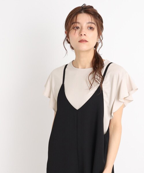 DRESKIP（ドレスキップ）の「◆【接触冷感】女性らしく好印象◎お袖ラッフル トップス（Tシャツ/カットソー・レディース・ブラック/ライトベージュ/ライトブルー/オフホワイト・02/03/04）」の5枚目の写真