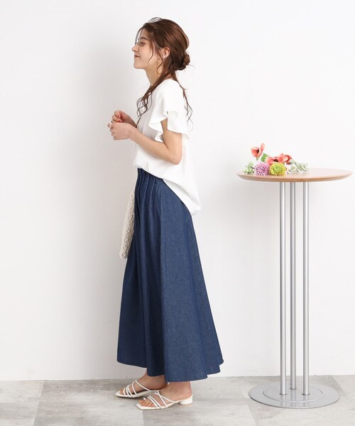 DRESKIP（ドレスキップ）の「◆【接触冷感】女性らしく好印象◎お袖ラッフル トップス（Tシャツ/カットソー・レディース・ブラック/ライトベージュ/ライトブルー/オフホワイト・02/03/04）」の7枚目の写真