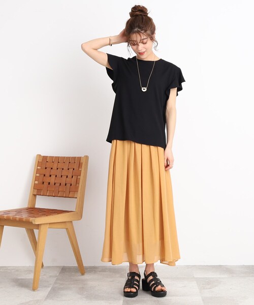 DRESKIP（ドレスキップ）の「◆【接触冷感】女性らしく好印象◎お袖ラッフル トップス（Tシャツ/カットソー・レディース・ブラック/ライトベージュ/ライトブルー/オフホワイト・02/03/04）」の12枚目の写真