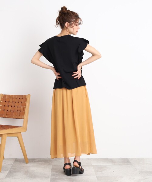 DRESKIP（ドレスキップ）の「◆【接触冷感】女性らしく好印象◎お袖ラッフル トップス（Tシャツ/カットソー・レディース・ブラック/ライトベージュ/ライトブルー/オフホワイト・02/03/04）」の14枚目の写真