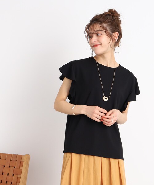 DRESKIP（ドレスキップ）の「◆【接触冷感】女性らしく好印象◎お袖ラッフル トップス（Tシャツ/カットソー・レディース・ブラック/ライトベージュ/ライトブルー/オフホワイト・02/03/04）」の15枚目の写真