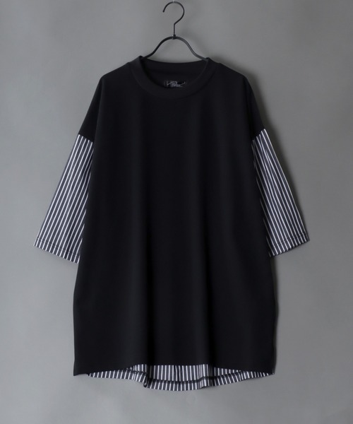 SITRY(シトリー)の「Cut georgette cloth switching T-shirt /カット ジョーゼット 布帛切り替え Tシャツ(Tシャツ/カットソー・メンズ・ブラック系その他/ブルー系その他/ベージュ/グレー/ブラック・M/L)」の3枚目の写真