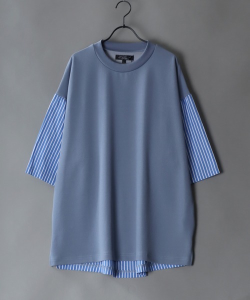 SITRY(シトリー)の「Cut georgette cloth switching T-shirt /カット ジョーゼット 布帛切り替え Tシャツ(Tシャツ/カットソー・メンズ・ブラック系その他/ブルー系その他/ベージュ/グレー/ブラック・M/L)」の5枚目の写真