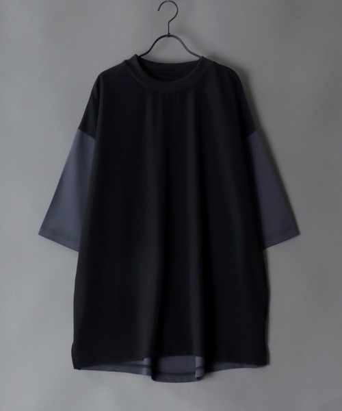 SITRY(シトリー)の「Cut georgette cloth switching T-shirt /カット ジョーゼット 布帛切り替え Tシャツ(Tシャツ/カットソー・メンズ・ブラック系その他/ブルー系その他/ベージュ/グレー/ブラック・M/L)」の2枚目の写真