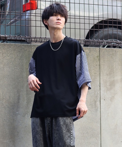 SITRY(シトリー)の「Cut georgette cloth switching T-shirt /カット ジョーゼット 布帛切り替え Tシャツ(Tシャツ/カットソー・メンズ・ブラック系その他/ブルー系その他/ベージュ/グレー/ブラック・M/L)」の20枚目の写真