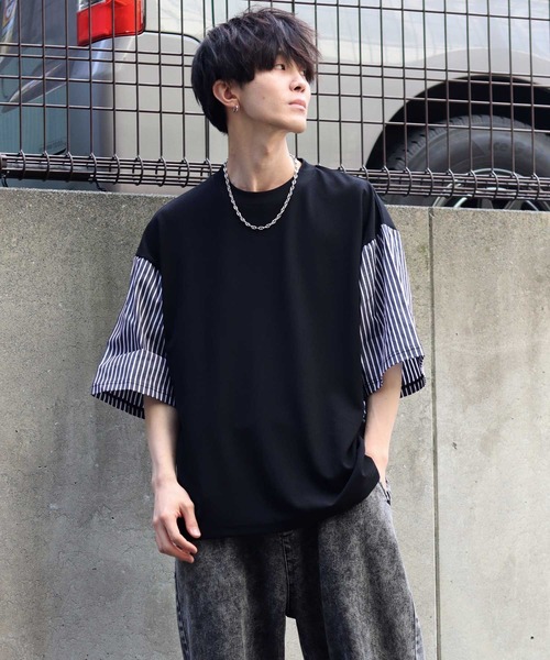 SITRY(シトリー)の「Cut georgette cloth switching T-shirt /カット ジョーゼット 布帛切り替え Tシャツ(Tシャツ/カットソー・メンズ・ブラック系その他/ブルー系その他/ベージュ/グレー/ブラック・M/L)」の21枚目の写真