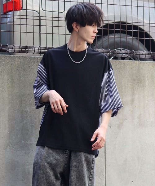 SITRY(シトリー)の「Cut georgette cloth switching T-shirt /カット ジョーゼット 布帛切り替え Tシャツ(Tシャツ/カットソー・メンズ・ブラック系その他/ブルー系その他/ベージュ/グレー/ブラック・M/L)」の22枚目の写真