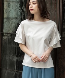 OPAQUE.CLIP | シルキースーピマ フリルスリーブカットソー【イージーケア/接触冷感/洗濯機洗い可】(Tシャツ/カットソー)