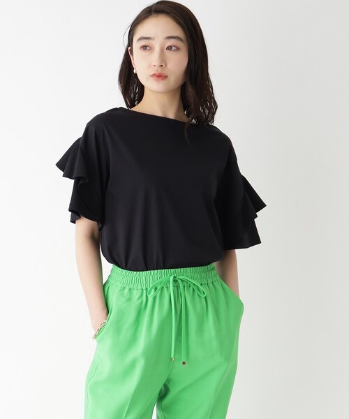 OPAQUE.CLIP（オペークドットクリップ）の「◆シルキースーピマ フリルスリーブカットソー【イージーケア/接触冷感/洗濯機洗い可】（Tシャツ/カットソー・レディース・ブラウン系その他/ブラック/オフホワイト/ダークブラウン/ボルドー・38/36/34/42/40）」の19枚目の写真