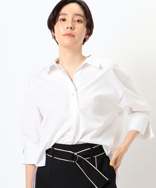 NOLLEY’S Sophi(ノーリーズソフィ)の「パール釦スキッパーシャツ(シャツ/ブラウス・レディース・ホワイト系その他4/サックスブルー/ホワイト・38)」の1枚目の写真