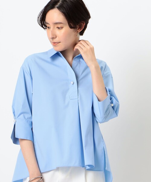 NOLLEY’S Sophi(ノーリーズソフィ)の「パール釦スキッパーシャツ(シャツ/ブラウス・レディース・ホワイト系その他4/サックスブルー/ホワイト・38)」の3枚目の写真