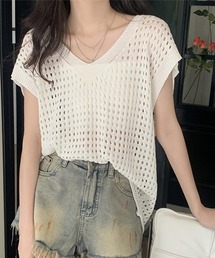 SEN TOKYO | アクセサリー感覚でスタイリングにプラス！Vネックニットメッシュベスト(ベスト)