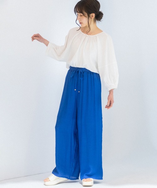 AnNet（アネット）の「【楽ちんウエストゴム】まるでリネン レーヨン ワイドパンツ（その他パンツ・レディース・ブラック/ブルー/ピンク・4L/5L/3L）」の6枚目の写真