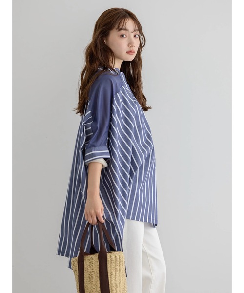 AMERICAN HOLIC（アメリカンホリック）の「ショルダーシアーポンチョシャツチュニック（チュニック・レディース・サックスブルー/オフホワイト/ネイビー・M/L）」の8枚目の写真