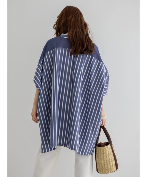 AMERICAN HOLIC（アメリカンホリック）の「ショルダーシアーポンチョシャツチュニック（チュニック・レディース・サックスブルー/オフホワイト/ネイビー・M/L）」の15枚目の写真