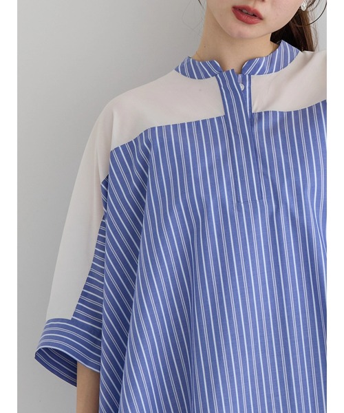 AMERICAN HOLIC（アメリカンホリック）の「ショルダーシアーポンチョシャツチュニック（チュニック・レディース・サックスブルー/オフホワイト/ネイビー・M/L）」の19枚目の写真