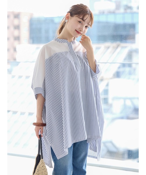 AMERICAN HOLIC（アメリカンホリック）の「ショルダーシアーポンチョシャツチュニック（チュニック・レディース・サックスブルー/オフホワイト/ネイビー・M/L）」の5枚目の写真