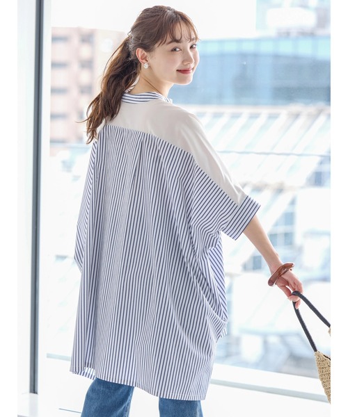 AMERICAN HOLIC（アメリカンホリック）の「ショルダーシアーポンチョシャツチュニック（チュニック・レディース・サックスブルー/オフホワイト/ネイビー・M/L）」の16枚目の写真