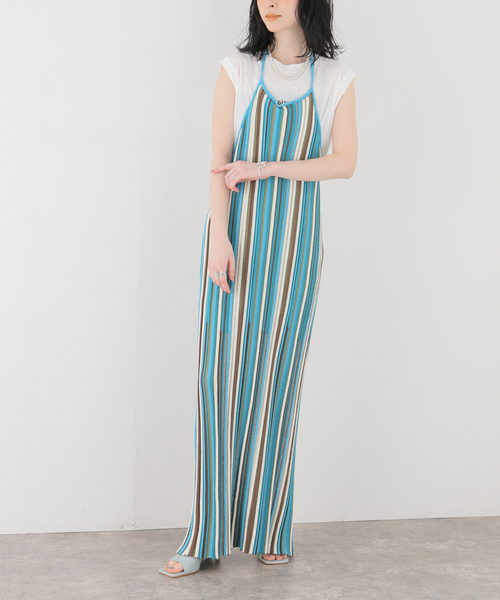 SLOBE citron.(スローブシトロン)の「SLOBE citron. マルチストライプ ホルターワンピース(ワンピース・レディース・オレンジ/サックスブルー・FREE)」の1枚目の写真