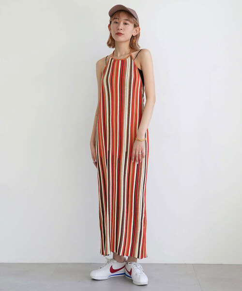 SLOBE citron.(スローブシトロン)の「SLOBE citron. マルチストライプ ホルターワンピース(ワンピース・レディース・オレンジ/サックスブルー・FREE)」の3枚目の写真