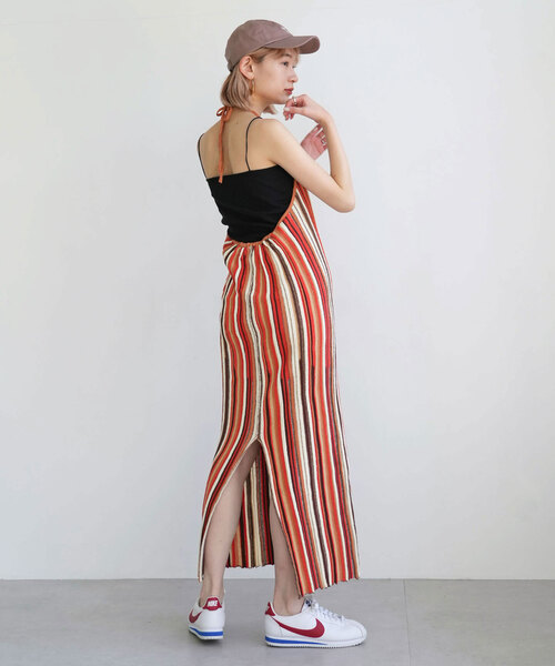 SLOBE citron.(スローブシトロン)の「SLOBE citron. マルチストライプ ホルターワンピース(ワンピース・レディース・オレンジ/サックスブルー・FREE)」の8枚目の写真