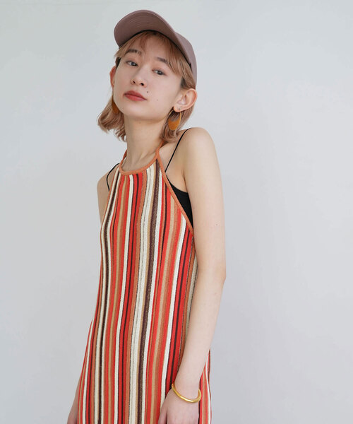 SLOBE citron.(スローブシトロン)の「SLOBE citron. マルチストライプ ホルターワンピース(ワンピース・レディース・オレンジ/サックスブルー・FREE)」の10枚目の写真