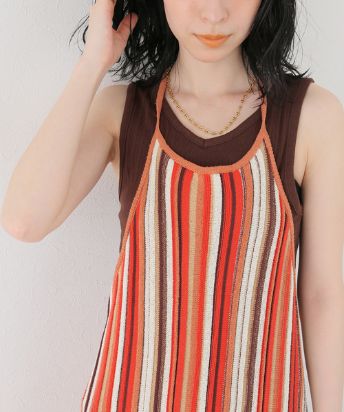 SLOBE citron.(スローブシトロン)の「SLOBE citron. マルチストライプ ホルターワンピース(ワンピース・レディース・オレンジ/サックスブルー・FREE)」の15枚目の写真