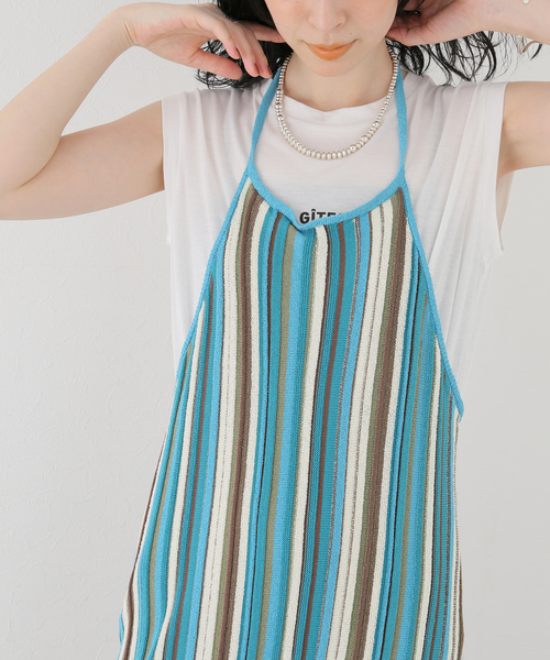 SLOBE citron.(スローブシトロン)の「SLOBE citron. マルチストライプ ホルターワンピース(ワンピース・レディース・オレンジ/サックスブルー・FREE)」の16枚目の写真