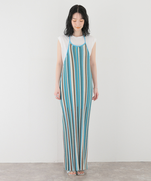 SLOBE citron.(スローブシトロン)の「SLOBE citron. マルチストライプ ホルターワンピース(ワンピース・レディース・オレンジ/サックスブルー・FREE)」の17枚目の写真