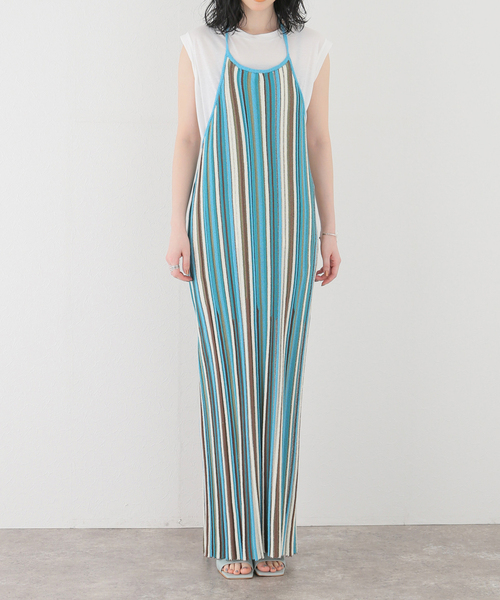 SLOBE citron.(スローブシトロン)の「SLOBE citron. マルチストライプ ホルターワンピース(ワンピース・レディース・オレンジ/サックスブルー・FREE)」の18枚目の写真