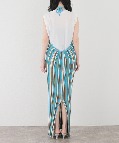 SLOBE citron.(スローブシトロン)の「SLOBE citron. マルチストライプ ホルターワンピース(ワンピース・レディース・オレンジ/サックスブルー・FREE)」の20枚目の写真