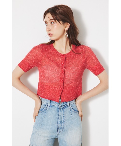 rienda（リエンダ）の「フィットリブニットカーディガン（ニット/セーター・レディース・レッド/マルチ/ライトブルー/ブラック/ライトベージュ・FREE）」の7枚目の写真